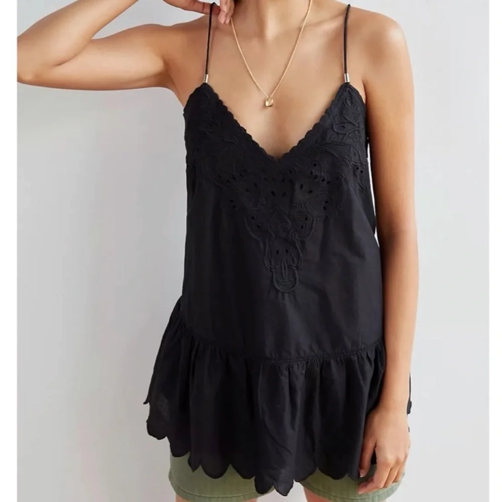 Anthropologie Let Me Be Black Lace Peplum Tank